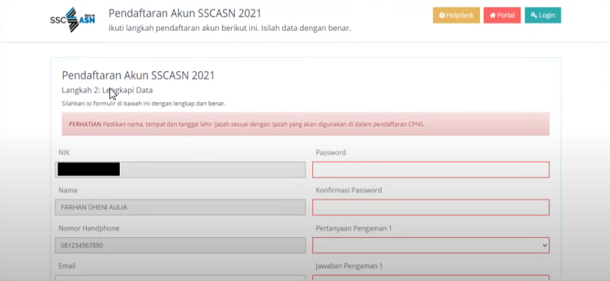 langkah 2 lengkapi data pendaftaran cpns 2021 dan pppk sscasn bkd go id