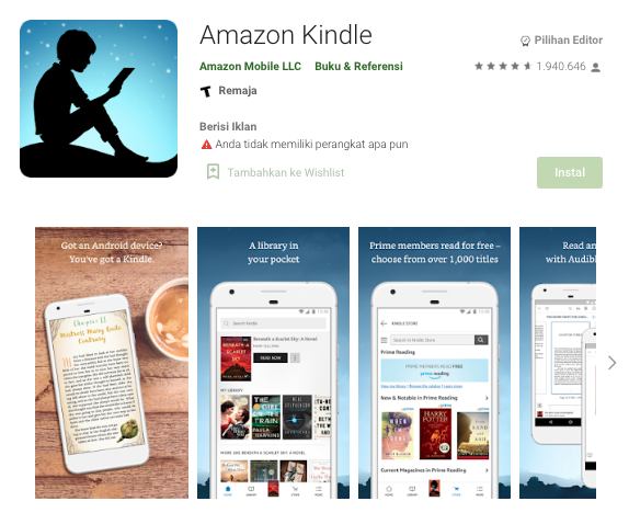 3. Amazon Kindle Aplikasi Membaca Buku Berkelas
