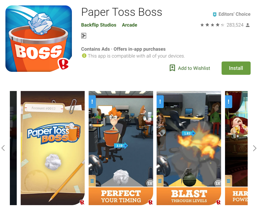 Game Paper Toss Boss